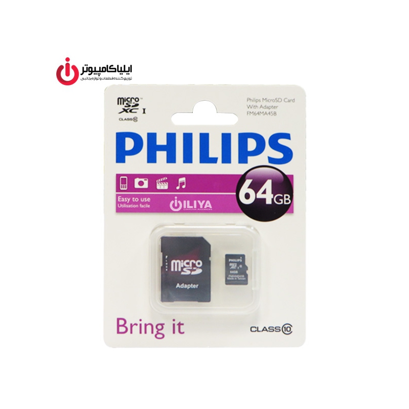 مموری کارت Micro SD فیلیپس کلاس 10 مدل FM64MA45B ظرفیت 64 گیگا‌بایت