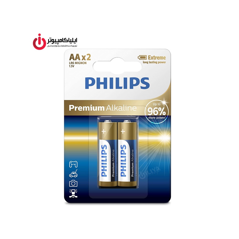 باتری قلمی Alkaline برند فیلیپس مدل LR6M2B/97 سری Premium بسته 2 عددی