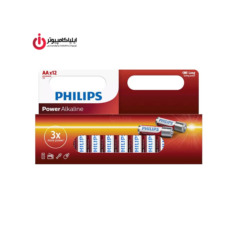 باتری قلمی Alkaline برند فیلیپس مدل LR06P12B/97 سری Power بسته 12 عددی