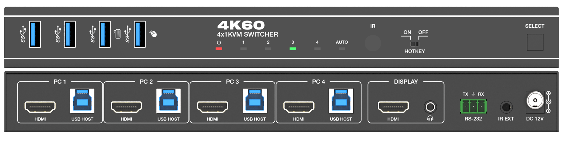 سوییچ کی وی ام 4 پورت HDMI V2.0 برند فرانت مدل FARANET FN-K3H41