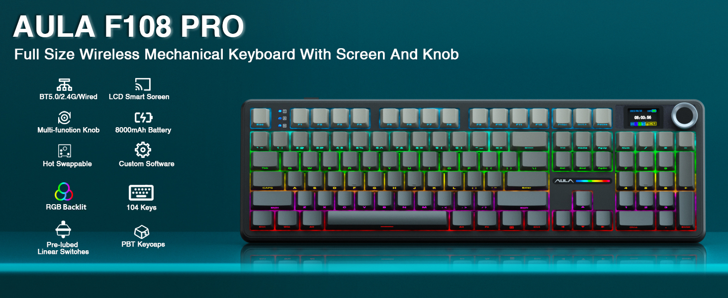 کيبورد گیمینگ سيم دار ، وايرلس و بلوتوثی آئولا مدل Aula F108 pro سوئیچ White 